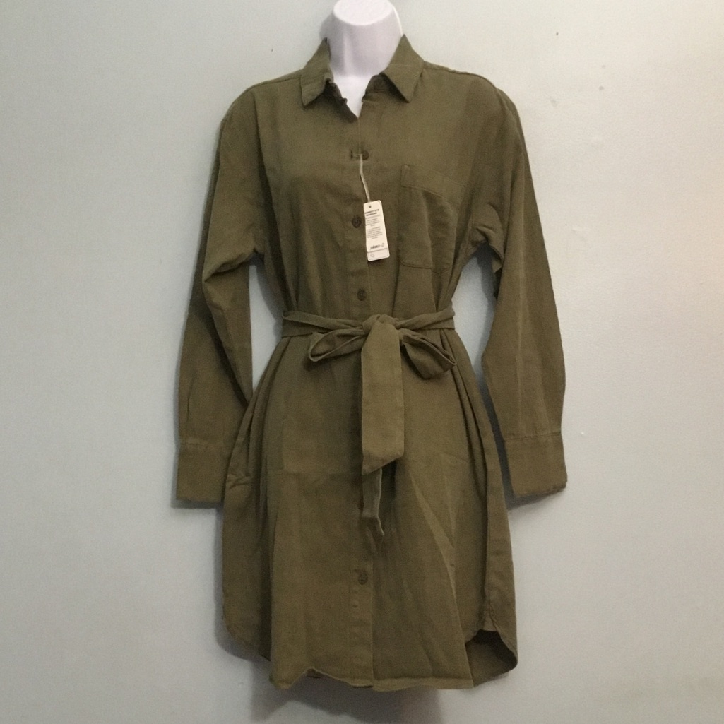Johnnie O Olive Green Button-Up Shirt Dress